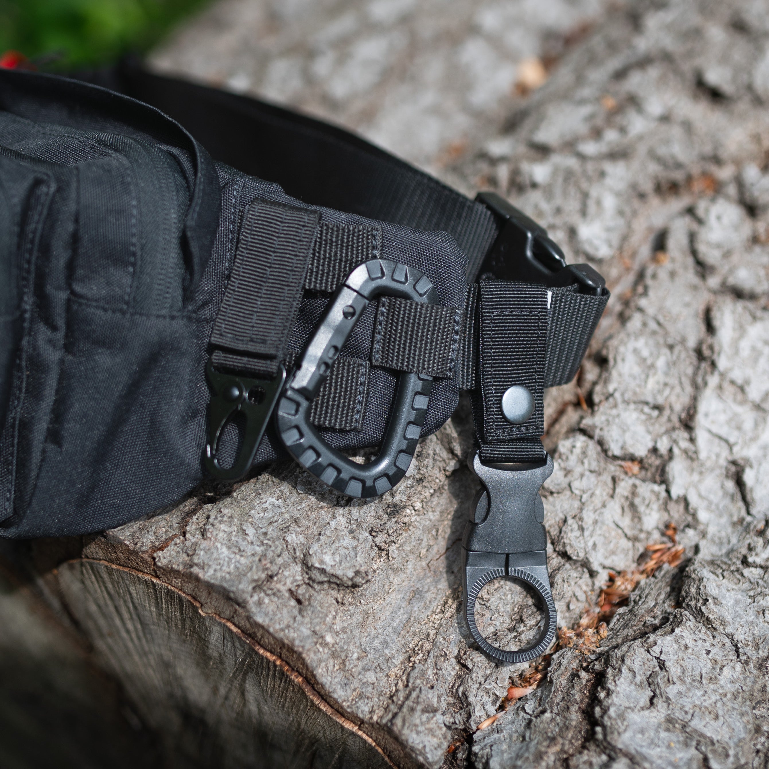 Molle 3er Set aus Flaschenhalter, Karabiner groß, Metallkarabiner